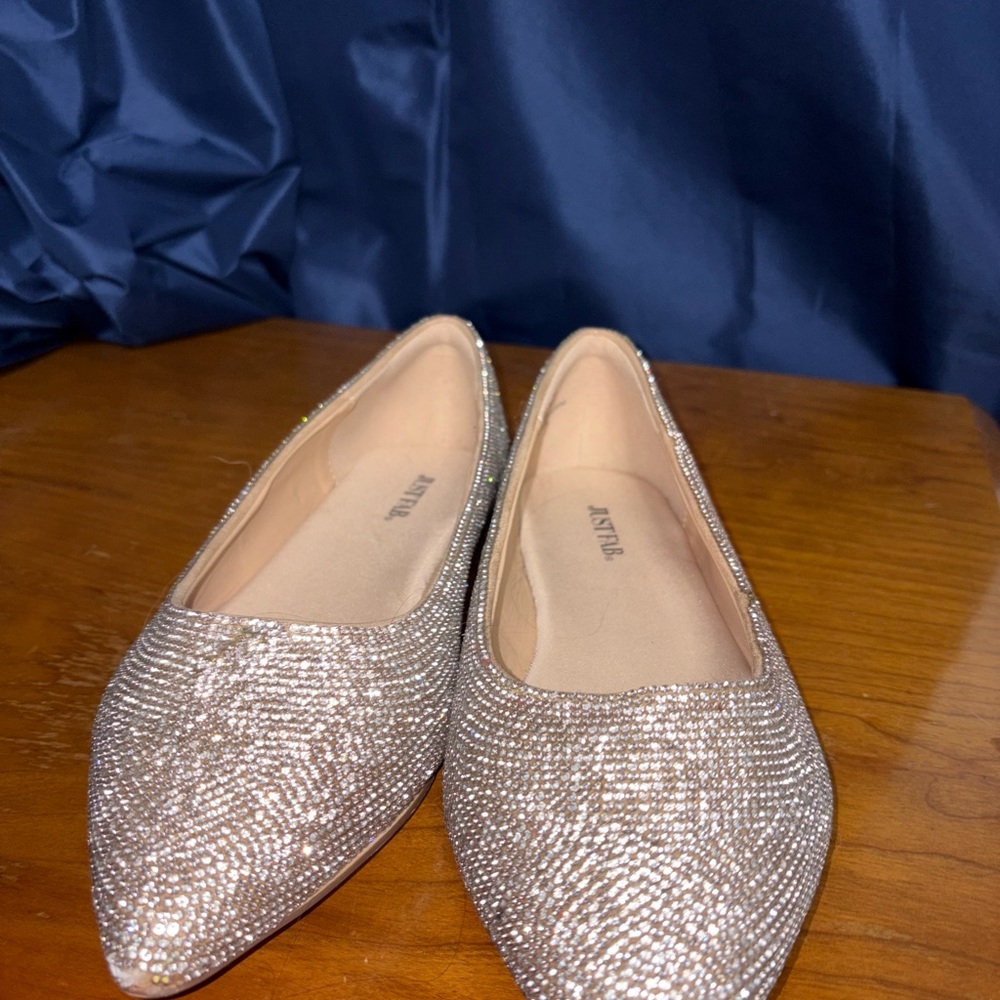JustFab Women's Glitter Flats - silver